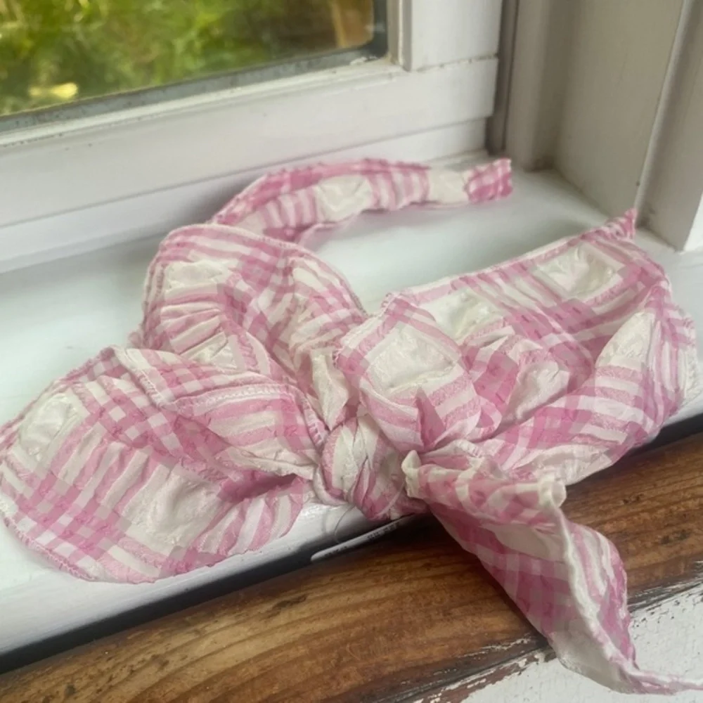 Anthropologie Pink Gingham Bow Headband